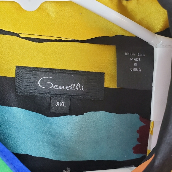 Genelli Men's XXL Vintage 90s 100% Silk Multi-Colored Button Down Shirt - Picture 9 of 11